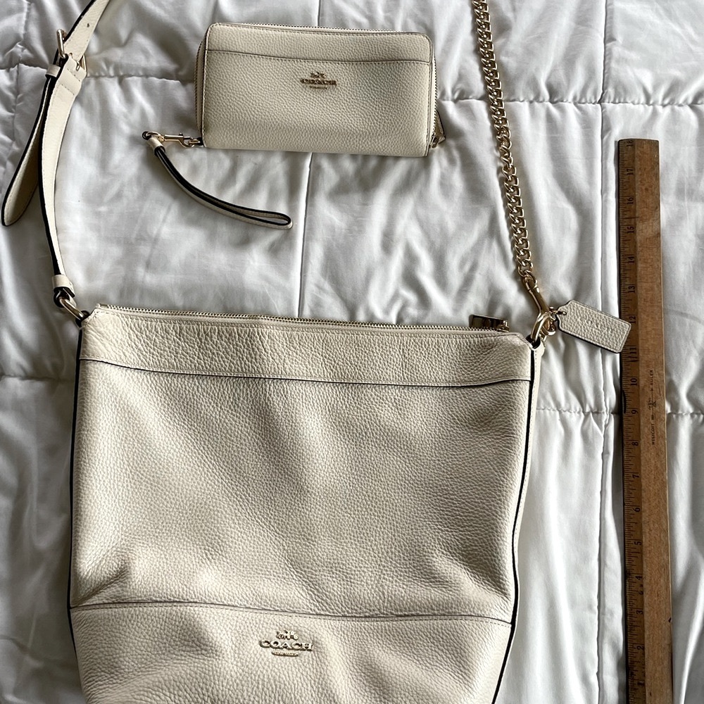 Coach leather white/chalk colored crossbody bag and wallet